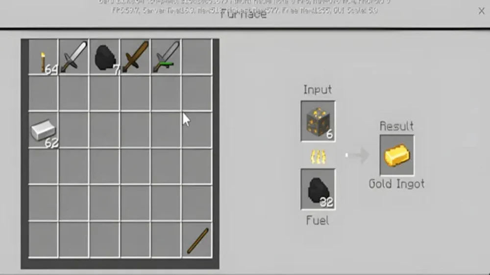 4. Cách chế tạo thanh kiếm vàng trong Minecraft