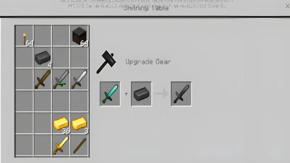 Nung Ancient Debris ghép Netherite Ingot nâng cấp kiếm kim cương