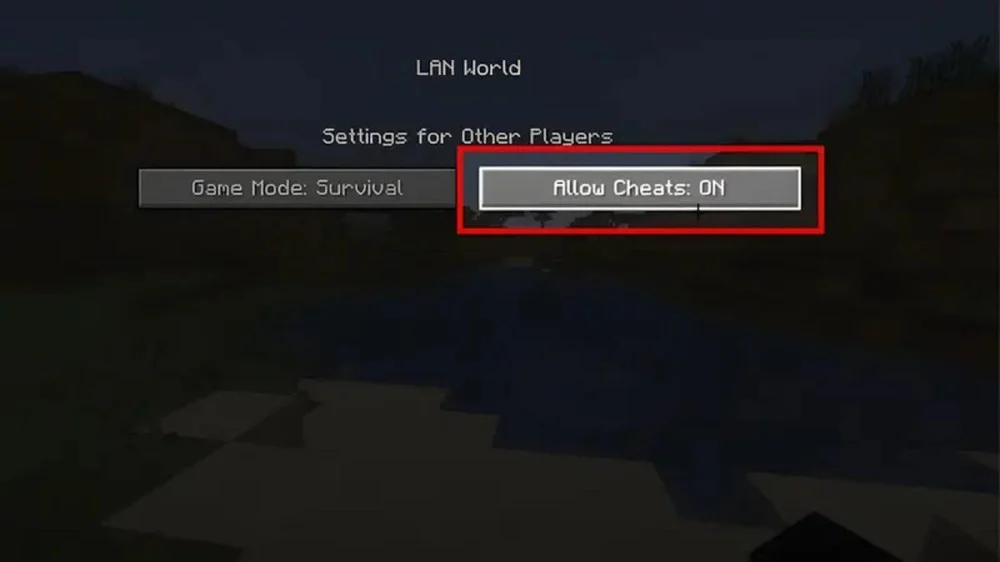 Bật Allow Cheats sang ON rồi nhấn Start LAN World để xác nhận