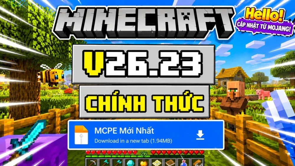 Bedrock 1.26.23 khắc phục crash sửa lỗi Bug Tracker tăng ổn định trò chơi 