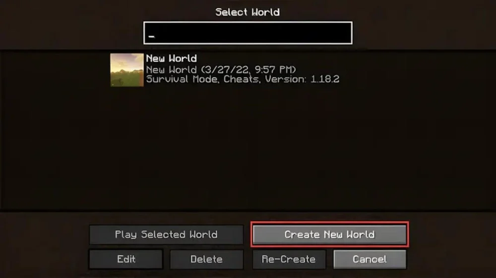 Mở Minecraft nhấn Single Player rồi chọn Create New World