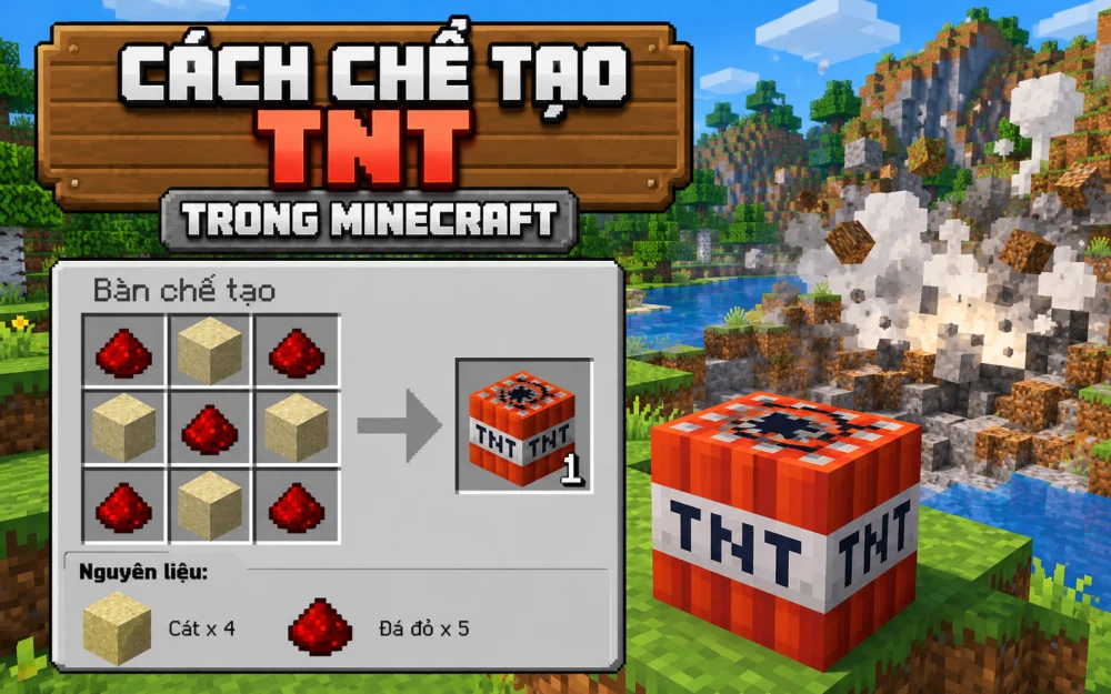Cách chế tạo TNT trong minecraft
