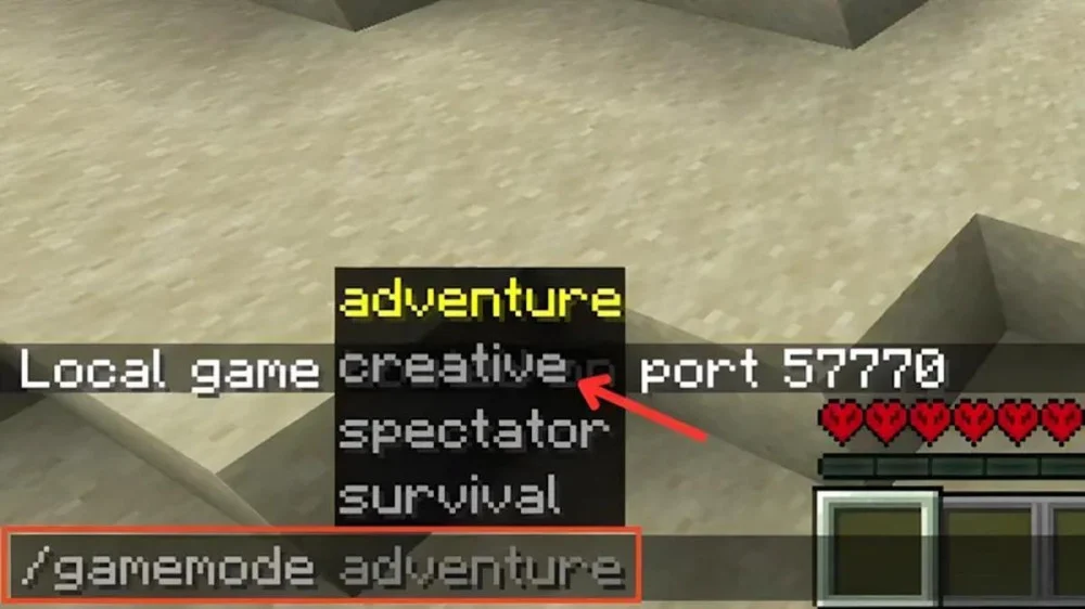 Nhập lệnh gamemode creative hoặc survival rồi nhấn Enter để chuyển