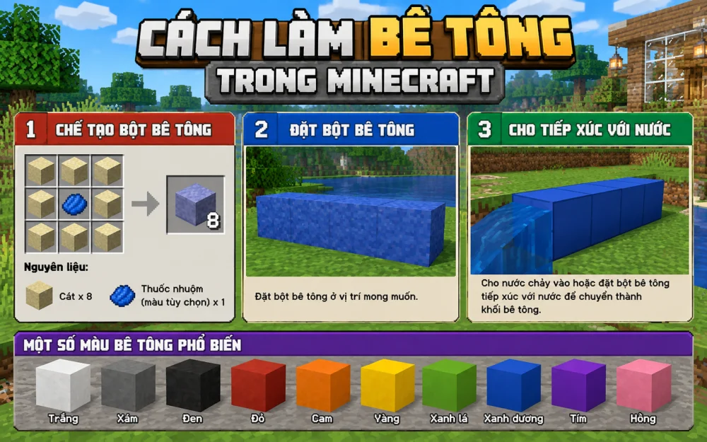 Cách làm bê tông trong minecraft
