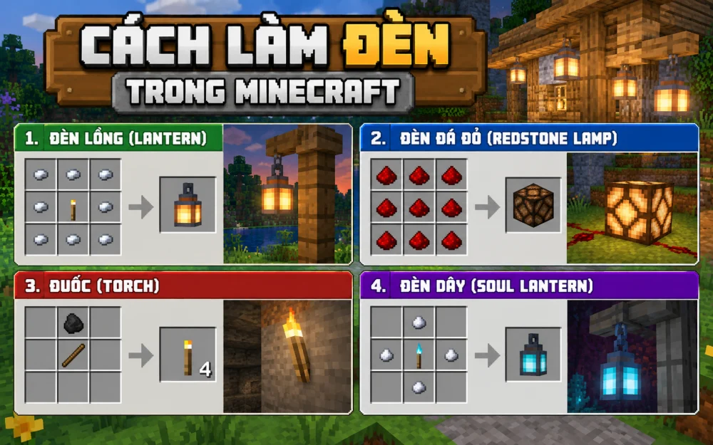 Cách làm đèn trong minecraft