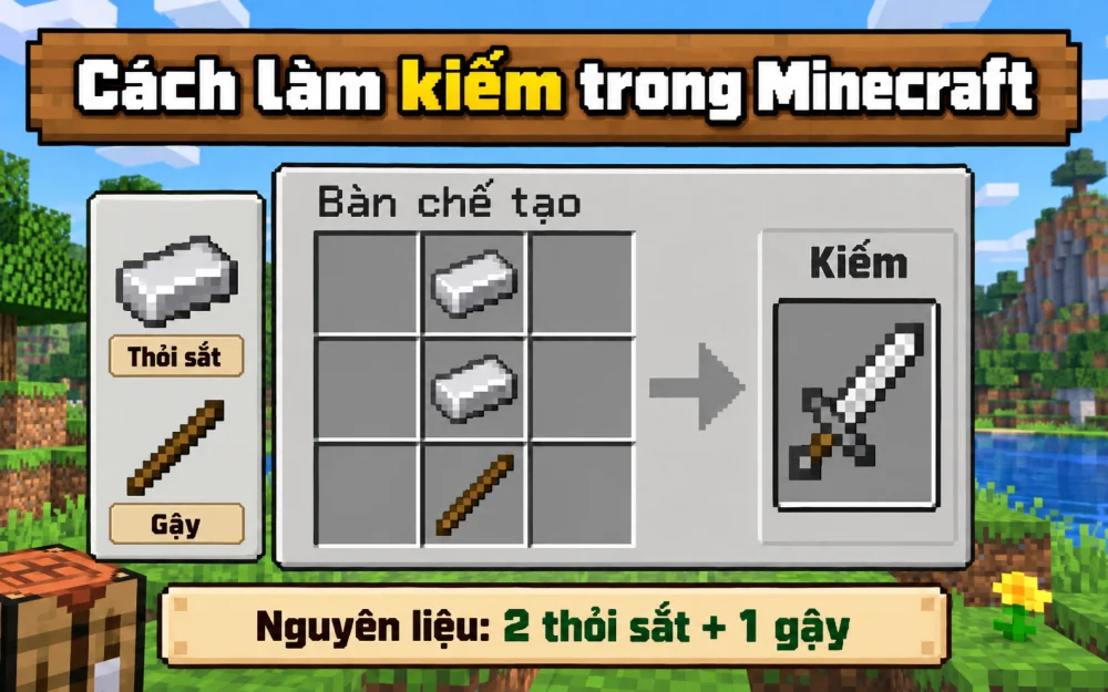 Cách làm kiếm trong minecraft