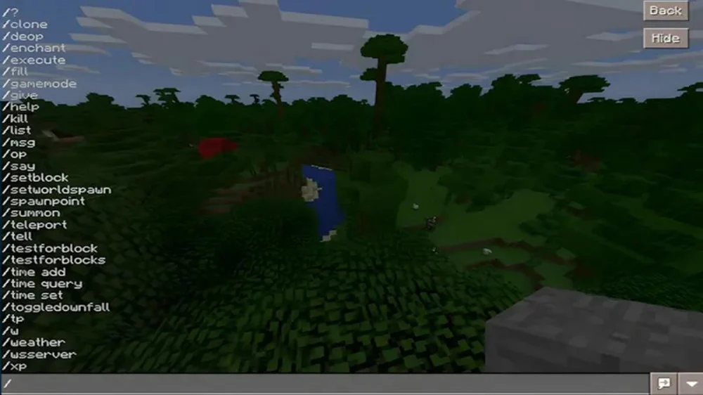 Nhập lệnh qua chat hoặc command block để thực thi lệnh trong Minecraft PE