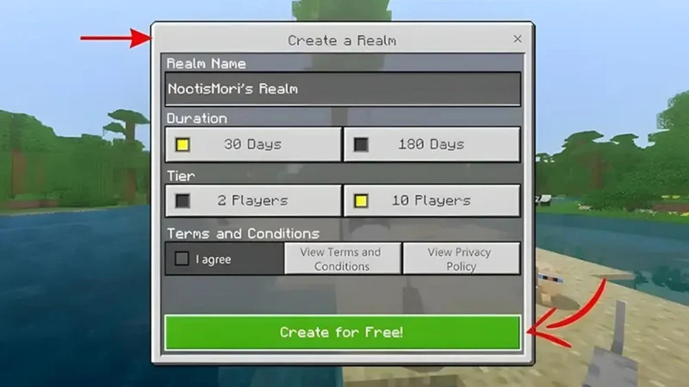 Các Bước Tạo Mới Minecraft Realms 