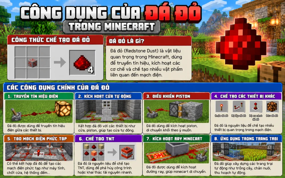 Công dụng của đá đỏ trong minecraft
