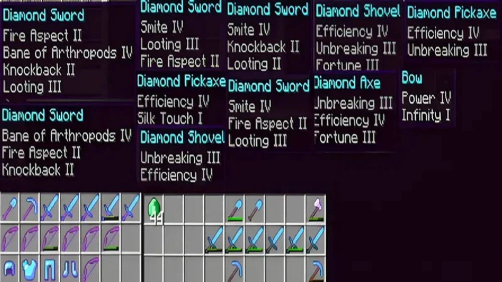 Danh Sách Các Loại Phù Phép Theo Trang Bị Trong Game Minecraft