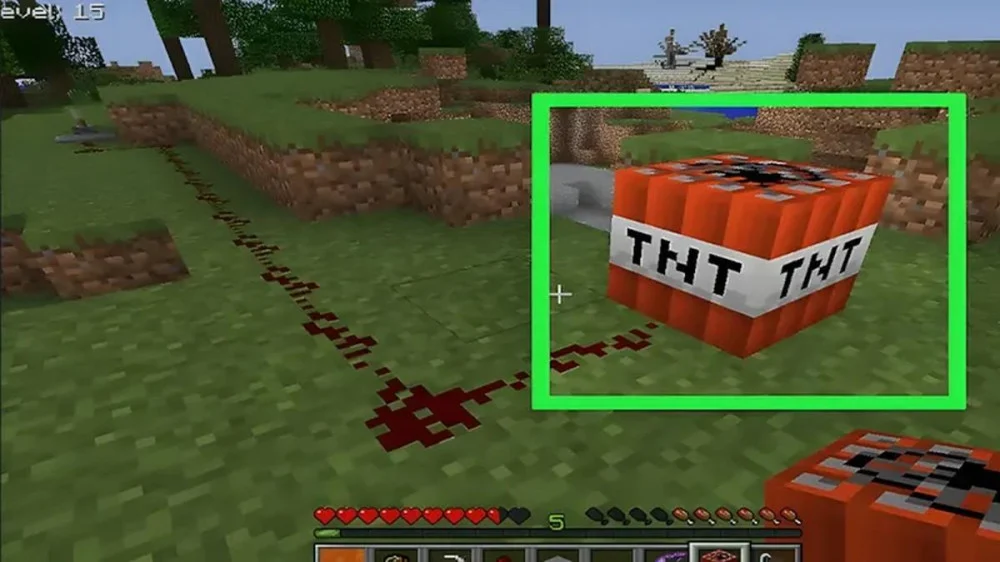 Đặt TNT sát cuối dây Redstone cùng tầng kích hoạt