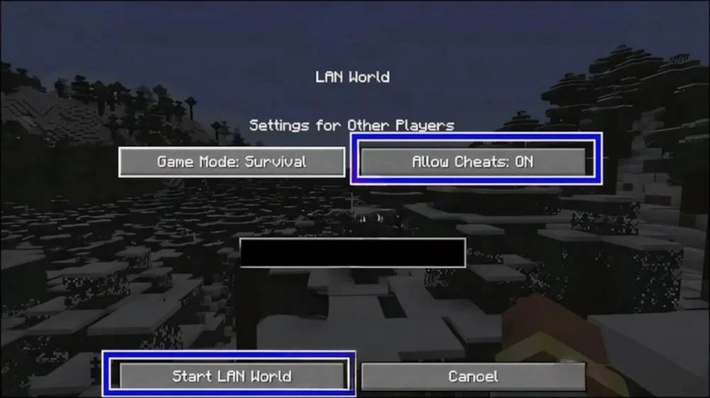 Bật Allow Cheats khi tạo thế giới hoặc qua Open to LAN trong game