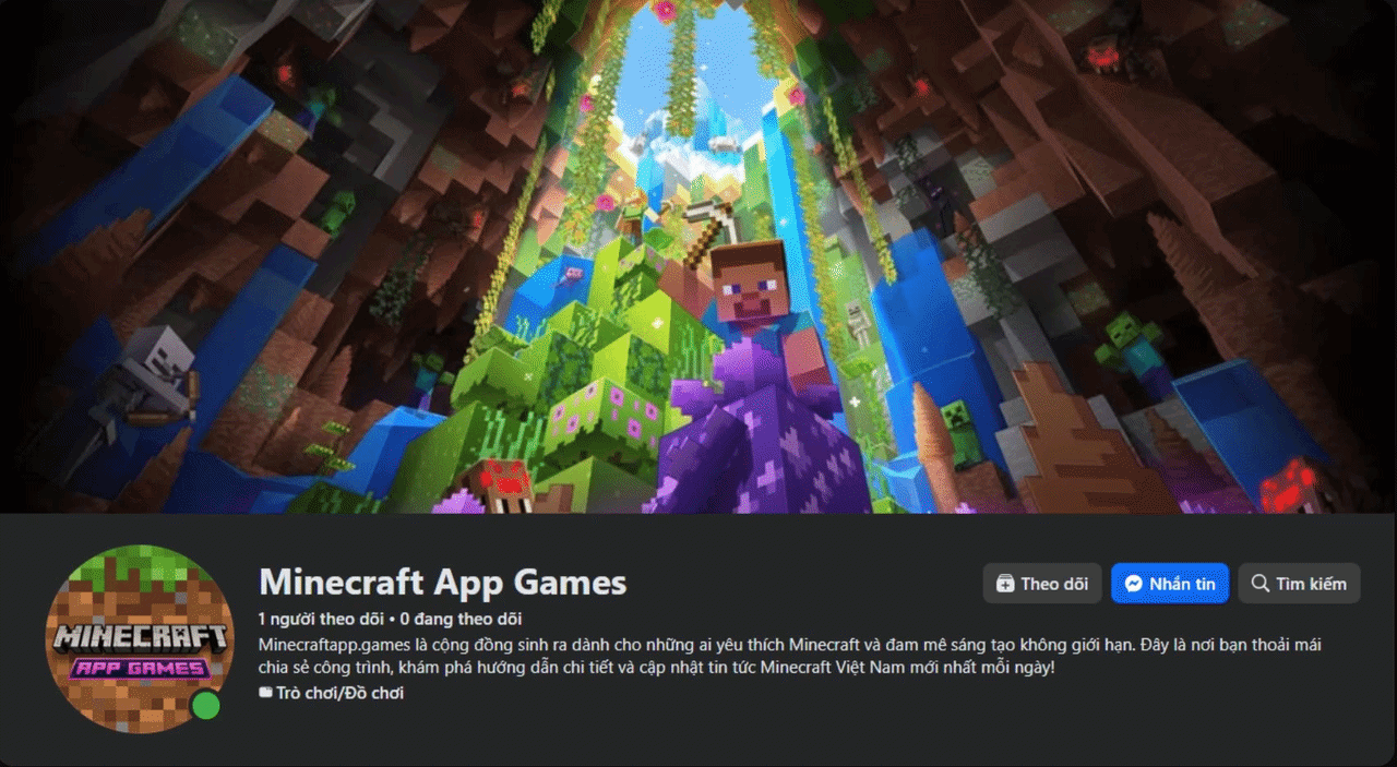 Nhớ "FOLLOW" Fanpage Minecraft App Games để tải bản mới nhất nhé!
