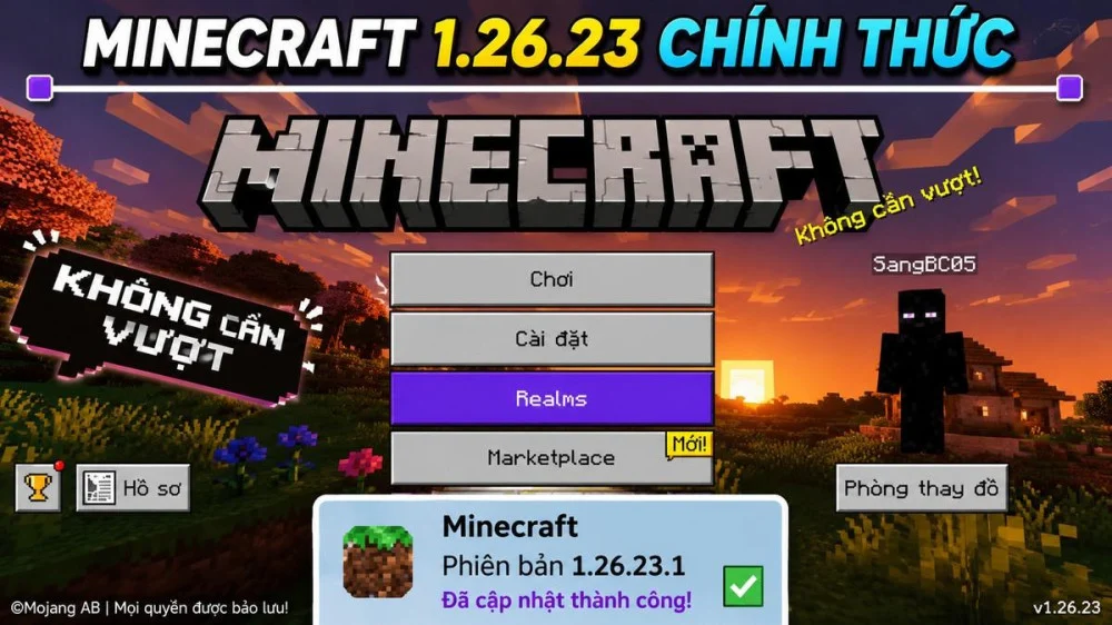 Bedrock 26.23 sửa lỗi màn hình đen Android khắc phục crash tăng ổn định Realms 