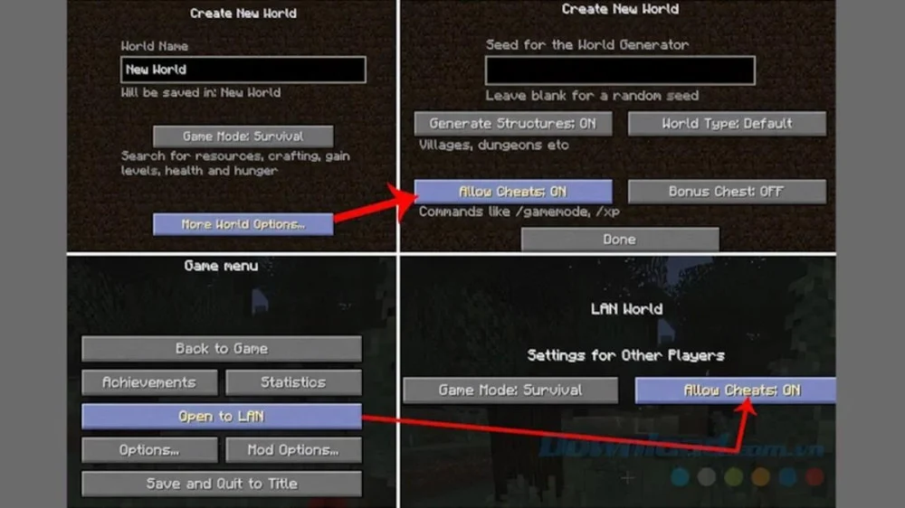 Bật Allow Cheats khi tạo thế giới rồi nhấn T để mở thanh lệnh