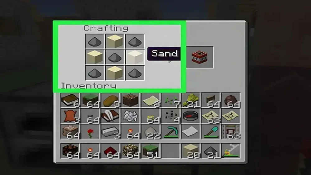 Điền 4 khối cát vào ô trống hoàn tất công thức TNT