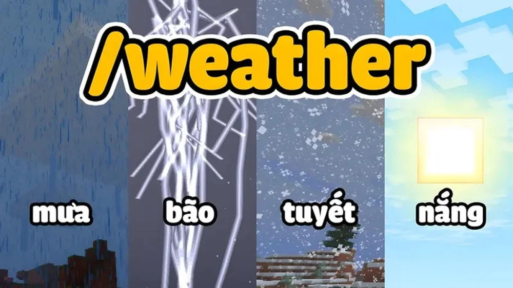 Gõ lệnh weather clear để loại bỏ mưa và giữ bầu trời trong suốt quá trình xây