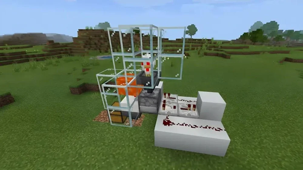 Hệ thống tự động dùng dung nham thu hoạch thịt gà Minecraft