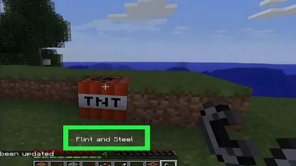 Dùng Flint and Steel kích nổ TNT sau 4 giây